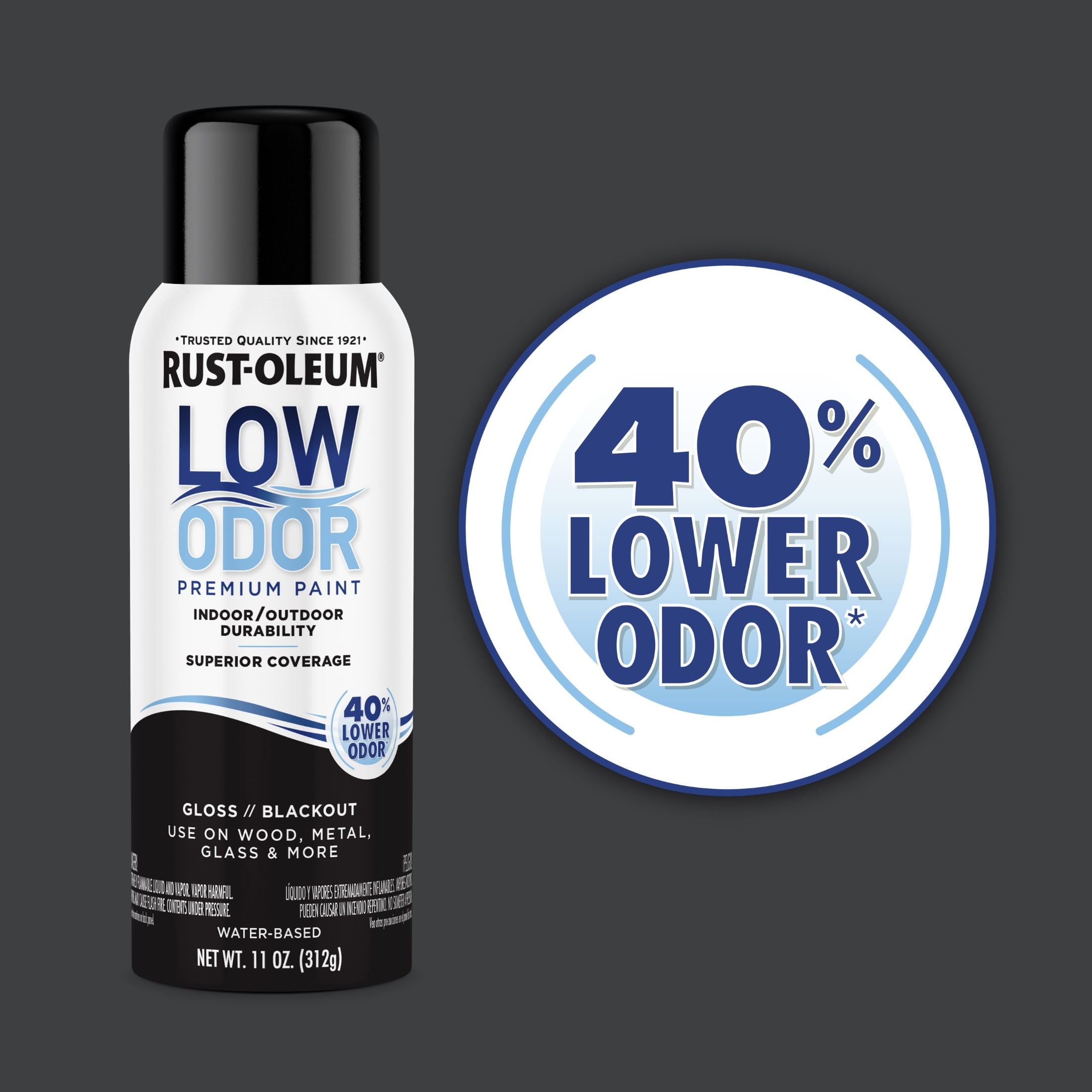 (6 pack) Blackout, Rust-Oleum Low Odor Premium Gloss Spray Paint-388245, 11 oz