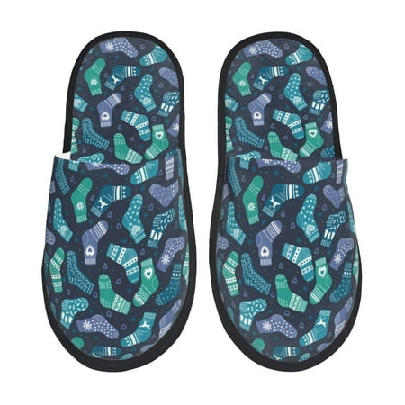 Balery Green Christmas Print Socks Slient Indoor Furry Fleece Comfort House Shoes Soft Non-Slip Home Shoes Cotton slippers House Slippers-- Medium