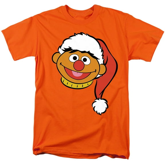 Sesame Street Christmas Santa Hat Ernie Face Unisex Adult T Shirt, Orange, X-Large