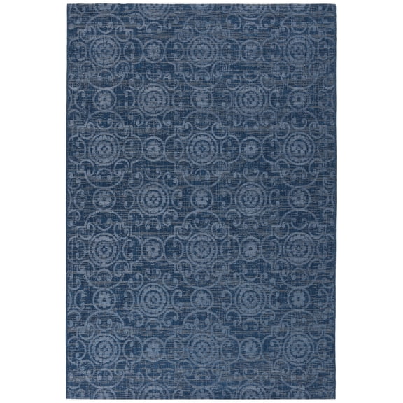 SAFAVIEH Courtyard Lauren Geometric Indoor/Outdoor Area Rug, Navy/Beige, 6'7" x 9'6"