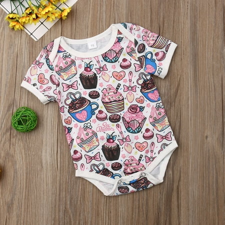 

Baby Girl Birthday Romper Outfit Donut Cake Printed Short Sleevele Bodysuit Jumpsuit Clothes