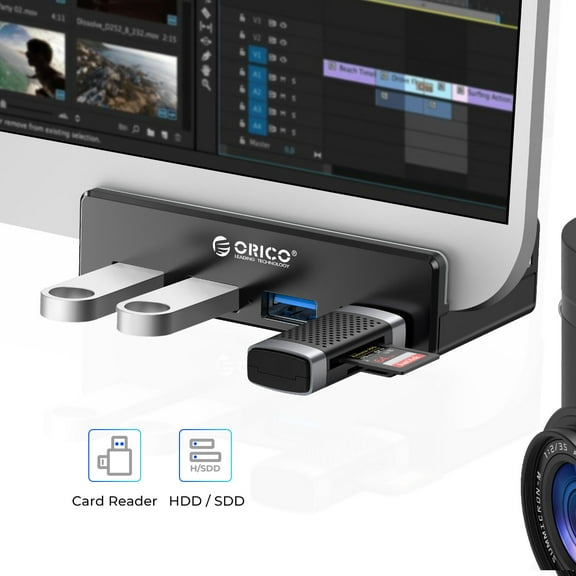 ORICO USB 3.0 Hub USB Hubs for Windows Desktop Aluminum 4-Port USB Splitter Clamp Hub Adapter with Extra Power Supply Port