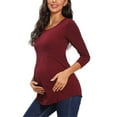 thumbnail image 4 of Maternity Shirts 2024 Summer Women's Solid 3/4 Sleeve Round Neck Ruched Casual Maternity Tops Pregnant Clothes for Women, 4 of 6