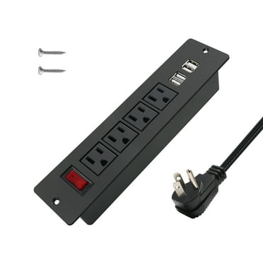 Recessed Power Strip with USB Ports Flat Plug Conference Desk Power Outlet Flush Mount Desktop Power Station 4 Outlets 4.2A
