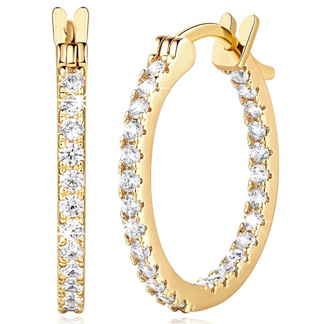 Pendientes de aro MOMELF de oro de 14 quilates con circonitas cúbicas de 15 mm para mujer