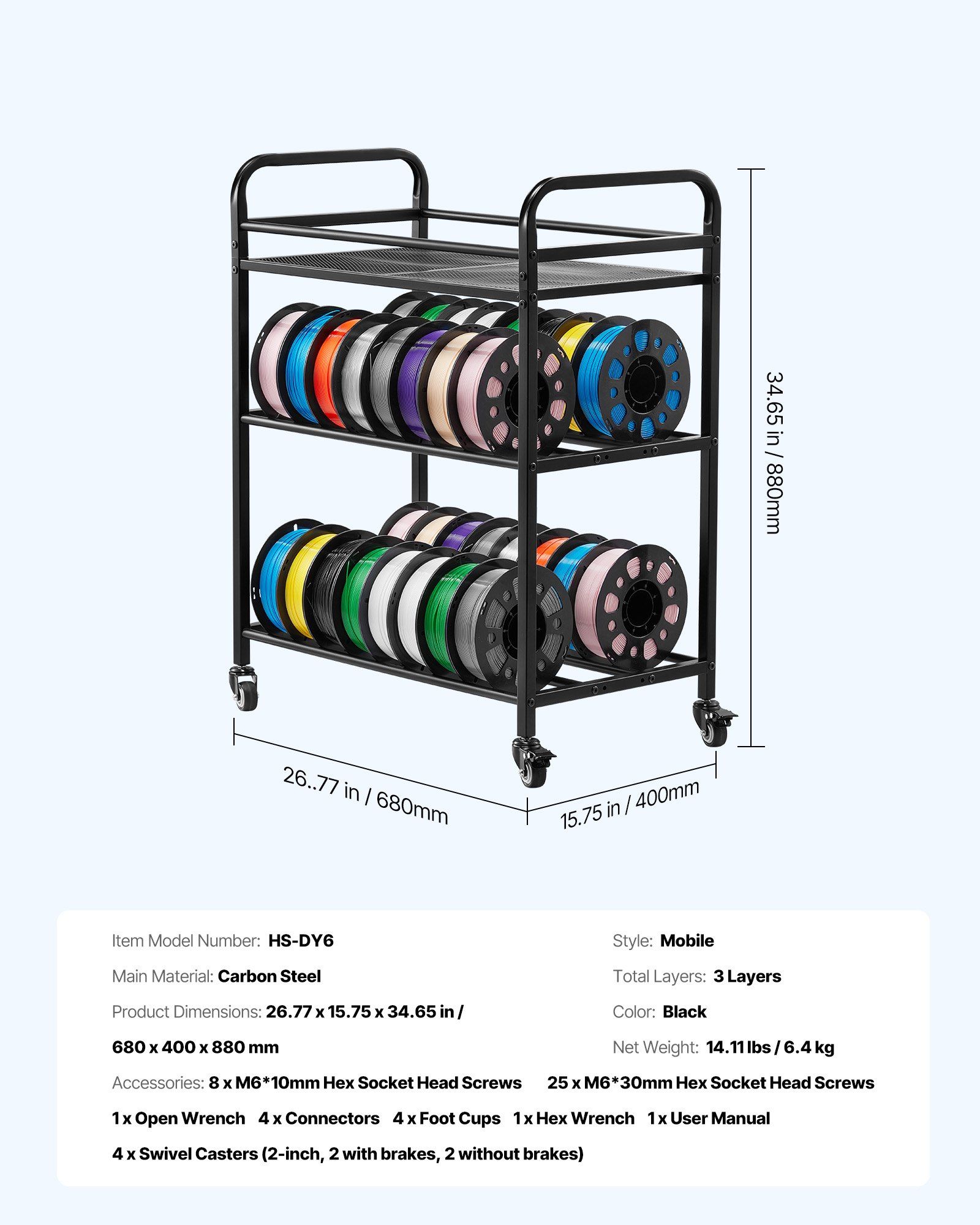 3D Filament Spool Holder Rack – 3-Layer Organizer for PLA, ABS, PETG Storage