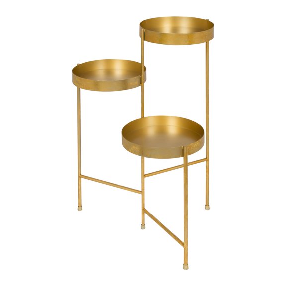 Kate and Laurel - Finn Tri-Level Metal Plant Stand, Gold