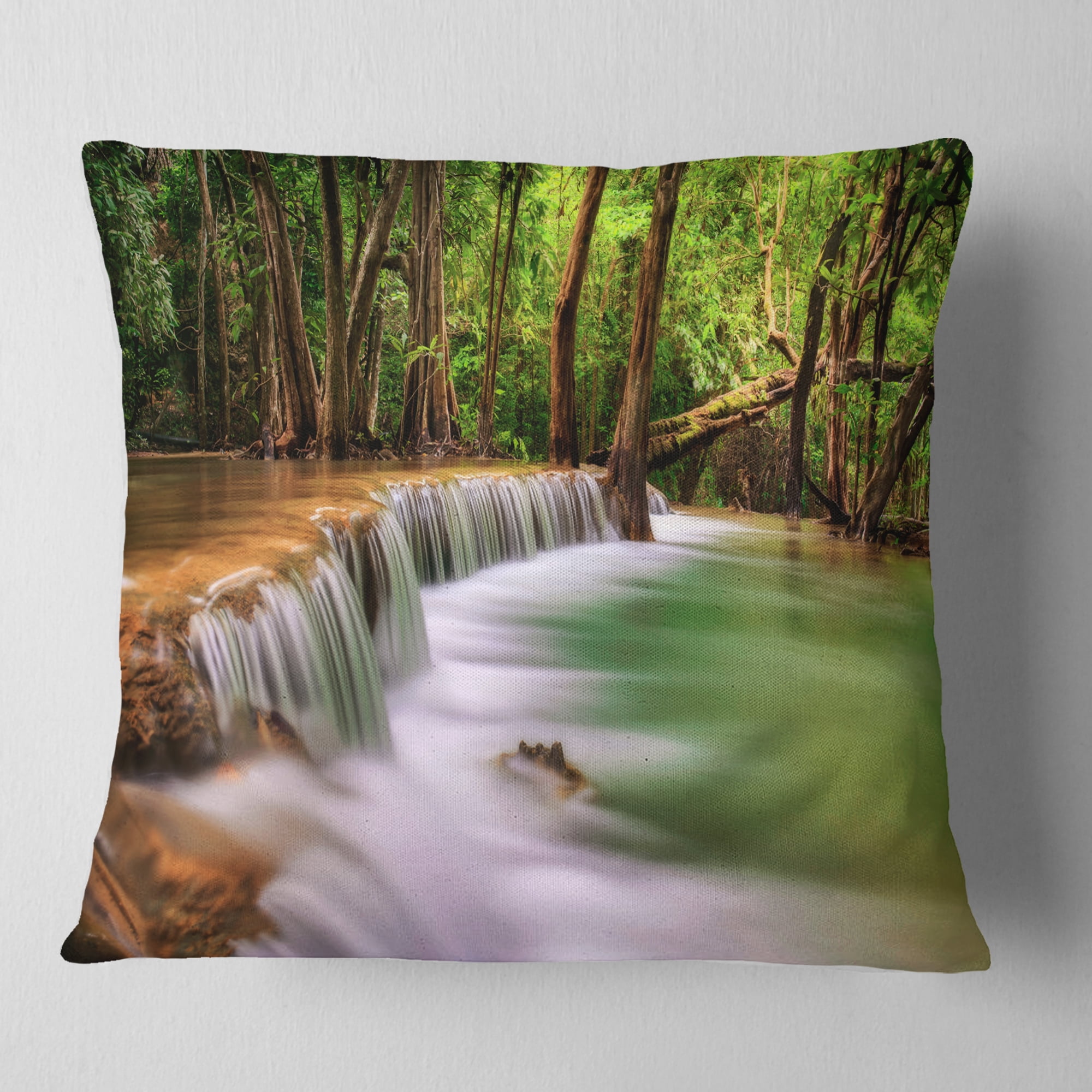 Designart Secodn Level Erawan Waterfall - Photography Throw Pillow - 16x16