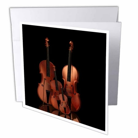 3dRose String instruments violin, bass and cello, Greeting Cards, 6 x 6 inches, set of 6