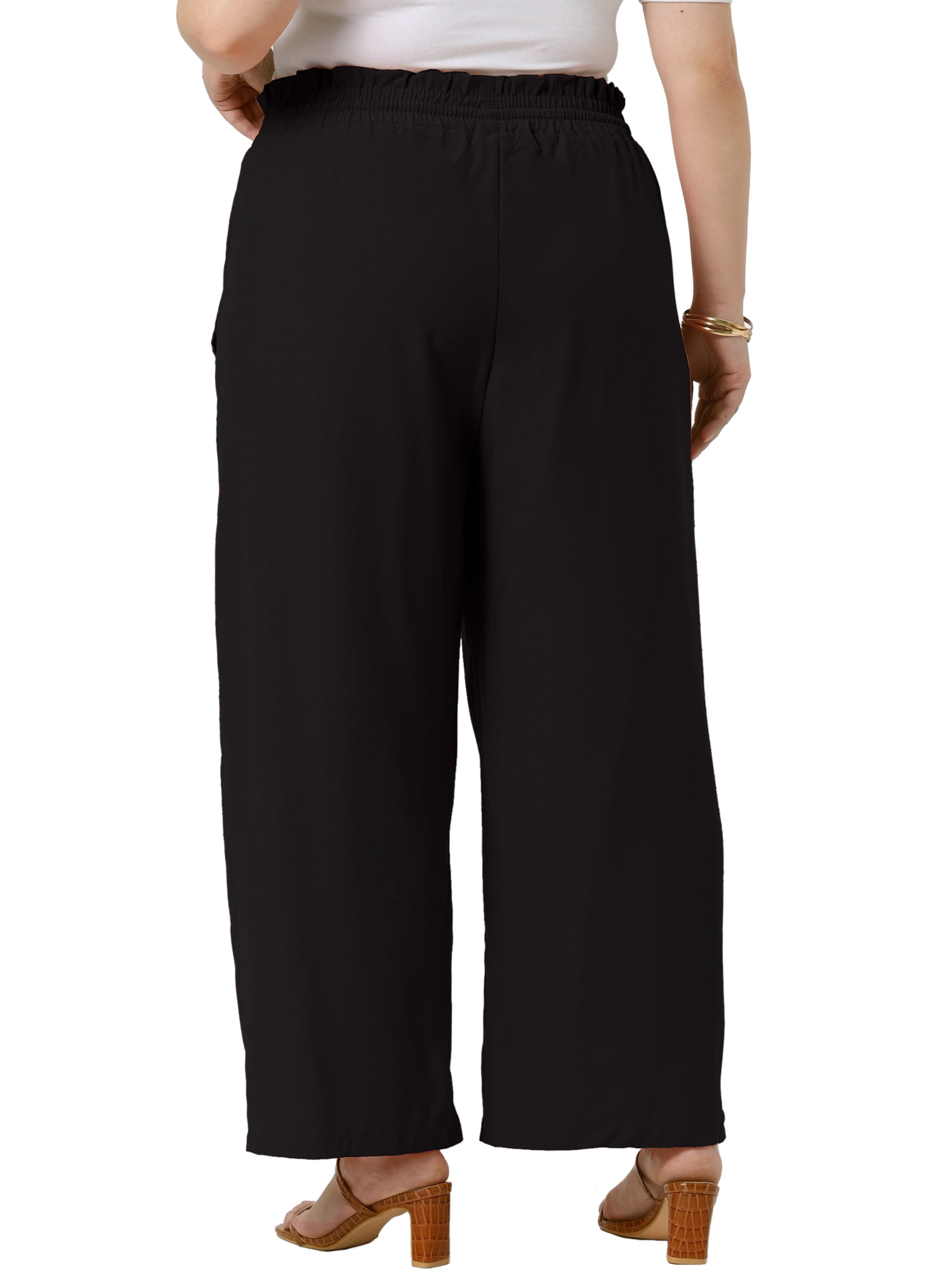 DARING DIVA Women's Plus Casual High Waisted Lounge Pants with Pockets 4X Dark Black
