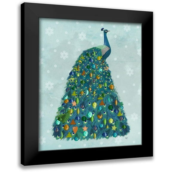 Fab Funky 12x14 Black Modern Framed Museum Art Print Titled - Christmas Peacock Christmas Tree