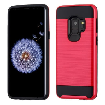 Red Samsung Telephone - Insten Dual Layer Hybrid Brushed PC/TPU Rubber Case Phone Cover For Samsung Galaxy S9 - Red