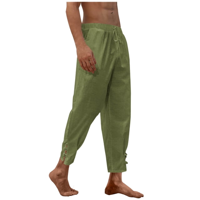 Men's Pants Elastic Waist Drawstring Casual Trouser Summer Lightweight Loose Beach Yoga Pants