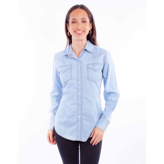Scully HC932-LBL-XS Western Shirt Womens Long Sleeve Solid Snap, Light Blue - Extra Small