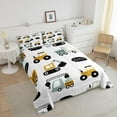 thumbnail image 3 of Construction Bedding King,Cartoon Excavator Tractor Print Comforter Cute Equipment Crane Truck Comforter Set Youth Bedroom Decor,White Yellow Quilt with 2 Pillow Cases, 3 of 6