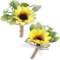 thumbnail image 1 of piezas de boutonniere de girasol para hombre, boutonniere de novio amarillo con alfileres, ojales para ojales, broche de novio, accesorios de flores artificiales para boda, fiesta, graduación, traje,, 1 of 8