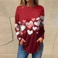 thumbnail image 2 of Inglocry Valentine's Day Women's Funny Heart Print Shirt Fashion Casual Long Sleeve Shirts 2026 Crew Neck Pullover Top Red#1 3XL, 2 of 5