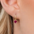 thumbnail image 3 of Gem Stone King 14K Yellow Gold Red Created Ruby Earrings for Women | 0.50 Cttw | Gemstone July Birthstone | Round 4MM, 3 of 6