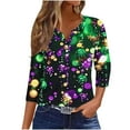 thumbnail image 2 of Gamivast Mardi Gras Shirts for Women Plus Size Mask Graphic 3/4 Sleeve Dressy Tshirt Relaxed Fitted V Neck Button Holiday Party Pullover Carnival Outfits 2026, 2 of 6