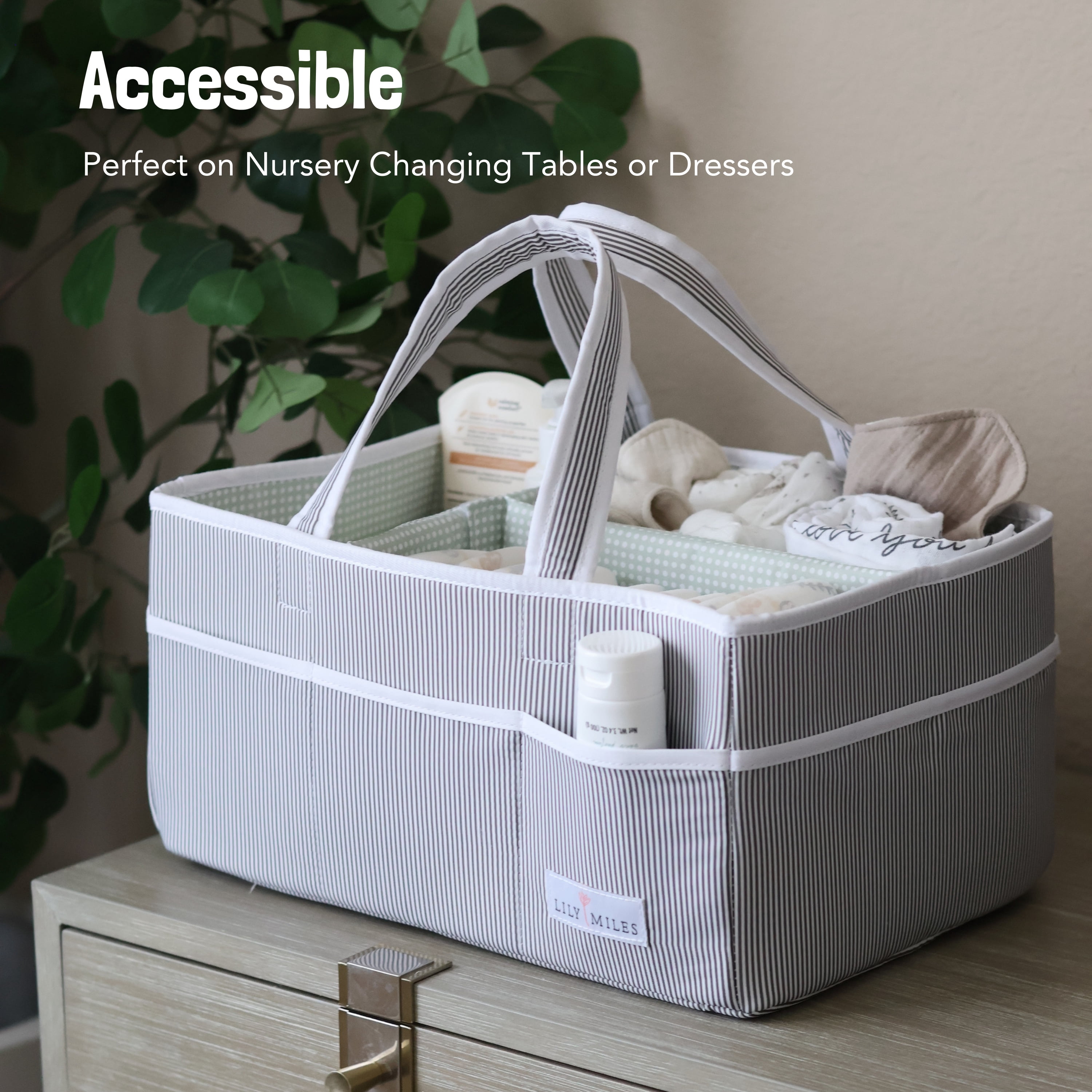 Lily Miles Baby Diaper Caddy Organizer for Changing Table - Unisex Baby Shower Gift - Newborn Essentials - Baby Organizer Basket (Gray/Mint, Large)
