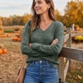 thumbnail image 5 of Sweaters for Women V Neck Ribbed Knit Long Sleeve Loose Fit Soft Lightweight Pullover Tops Cozy Fall Winter Basic Sweater for Ladies Trendy Office Clothes, 5 of 6