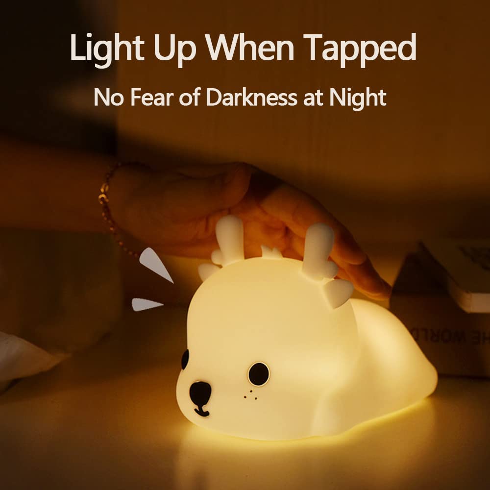 KOMI Kids Night Light Sweet Deer,Silicone Nursery Lamp for Baby and Toddler,Animal Night Light for Boys and Girls,Squishy Night Light for Bedroom,Cute Night Light for Kids Room (Deer)