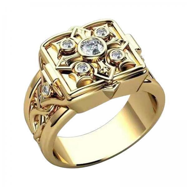 Anillo De Circonita Con Diseño De Cruz Y Flores Estilo Chapado En Oro De 6 Piezas Para Hombre 7