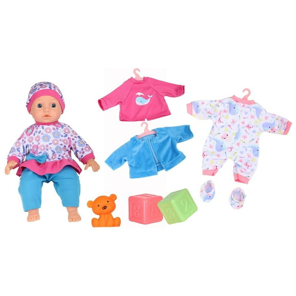 Dream Collection: My Lil Wardrobe - 14” Baby Doll - Pink-Purple-Blue-Floral - Soft Body, Extra Whale Theme Outfits, Building Blocks, Bear Toy, Kids 2 