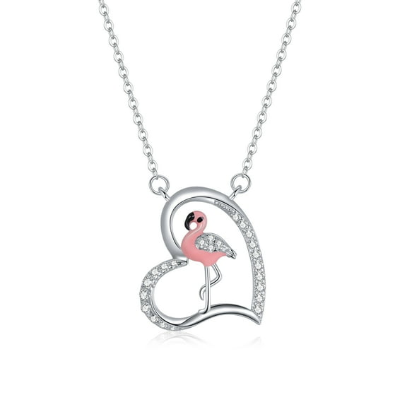 Flamingo Romance Necklace - 925 Silver Adjustable Chain Delicate Pendant Jewelry for Women