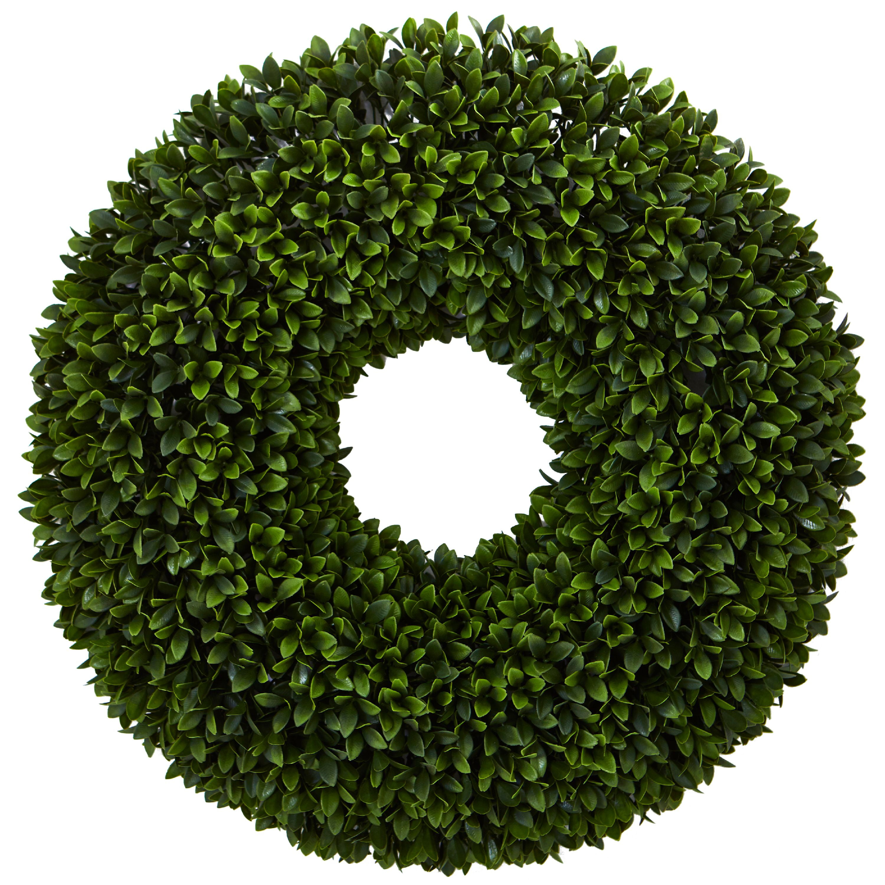 Nearly Natural 24in. Boxwood Artificial Wreath, Plastic (Green
