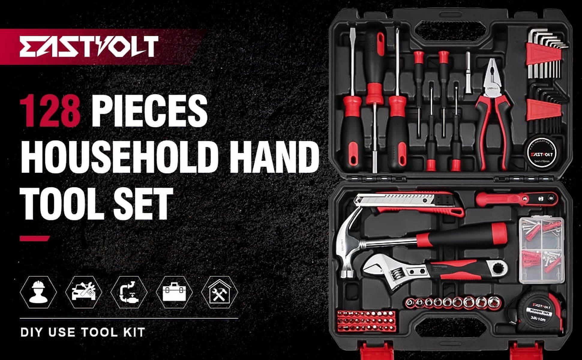 Eastvolt 128-Piece Home Repair Tool Set, Tool Sets for Homeowners, General Household Hand Tool Set with Storage Toolbox