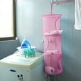 thumbnail image 3 of Ferencaa Hanging Mesh Space Saver Bags Organizer 3 Compartments Toy Storage Basket for Kids Room (Pink), 3 of 4