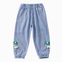 Hessimy Girls' Jeans Baggy High Waist Pants Wide Leg Pants Teen Clothing Justice Girls Clothing Autumn Winter Spring Summer drawstring towel embroidery (Green,12-18 Months)