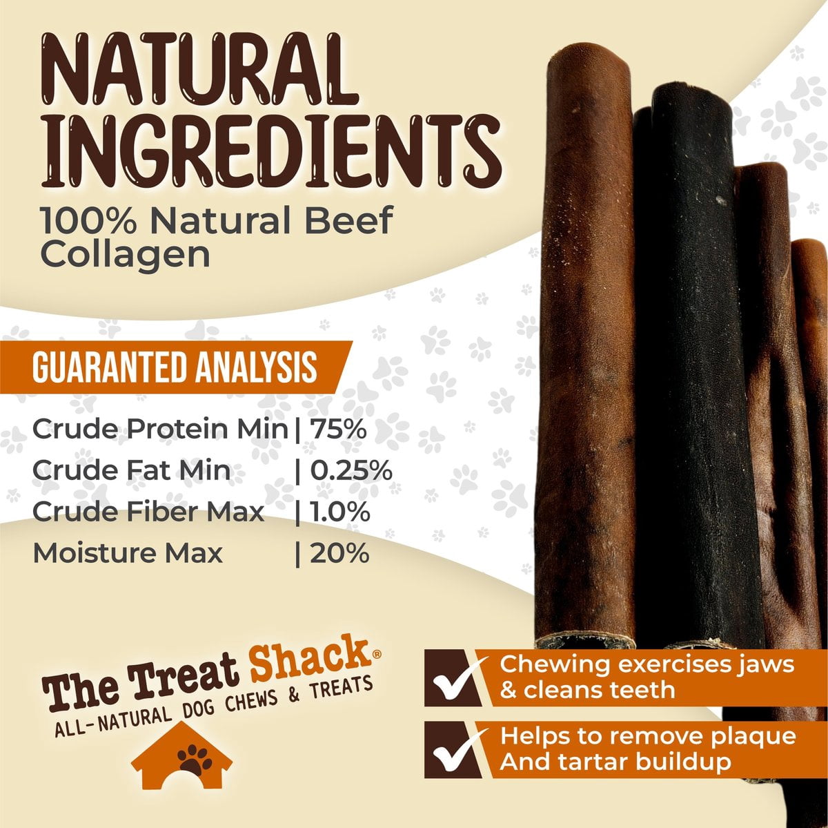 The Treat Shack 6-in Beef Flavor Collagen Sticks Natural Dog Chew Treats, 20CT