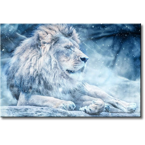 Lion in Winter Picture on Stretched Canvas, Wall Art D?cor, Ready to Hang