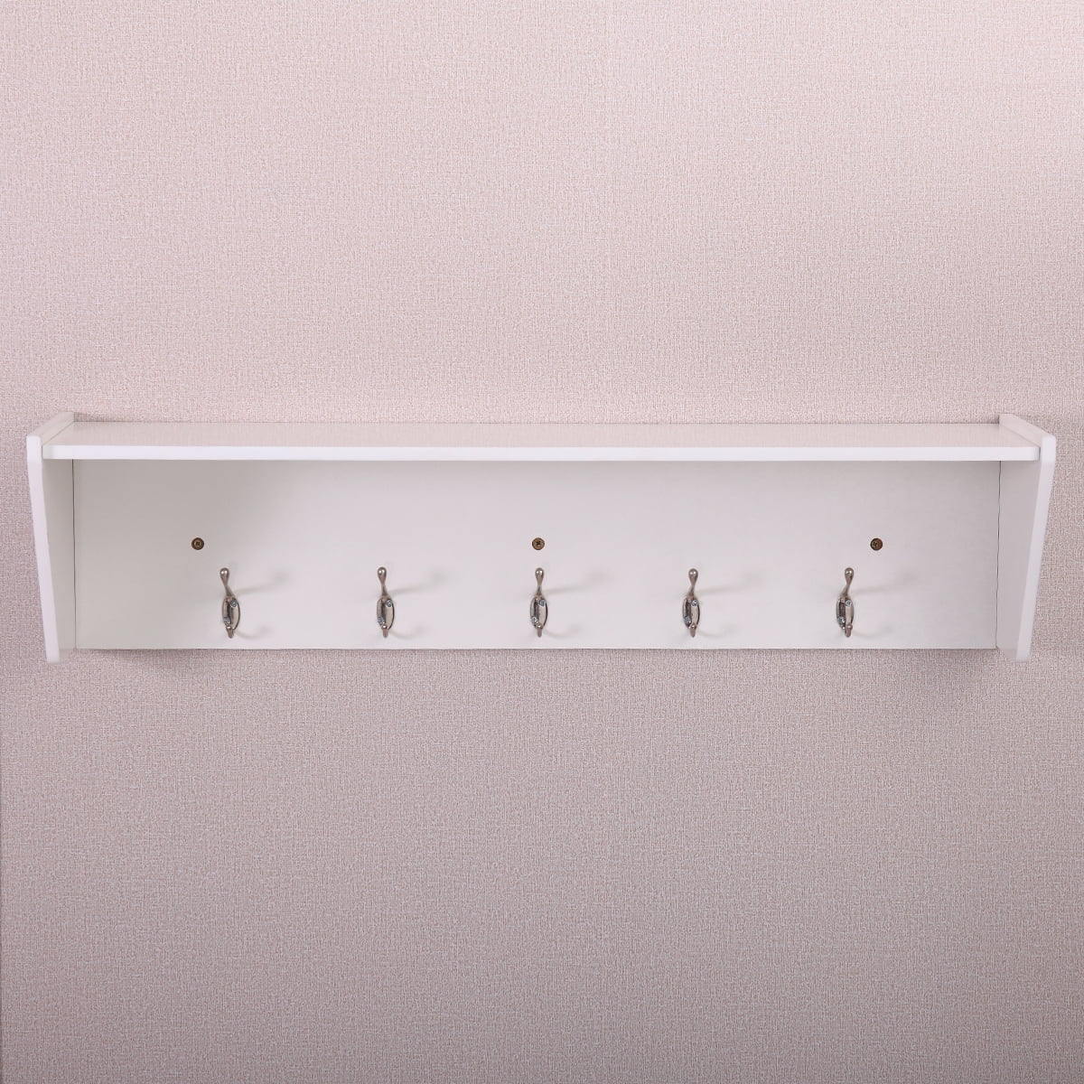 Kepooman 37" Wall Storage Shelf with Hooks, Wall Mount Shelf Rack Organizer for Living Room Hallway Entryway - White Kepooman 37" Wall Storage Shelf with Hooks, Wall Mount Shelf Rack Organizer for Living Room Hallway Entryway - White