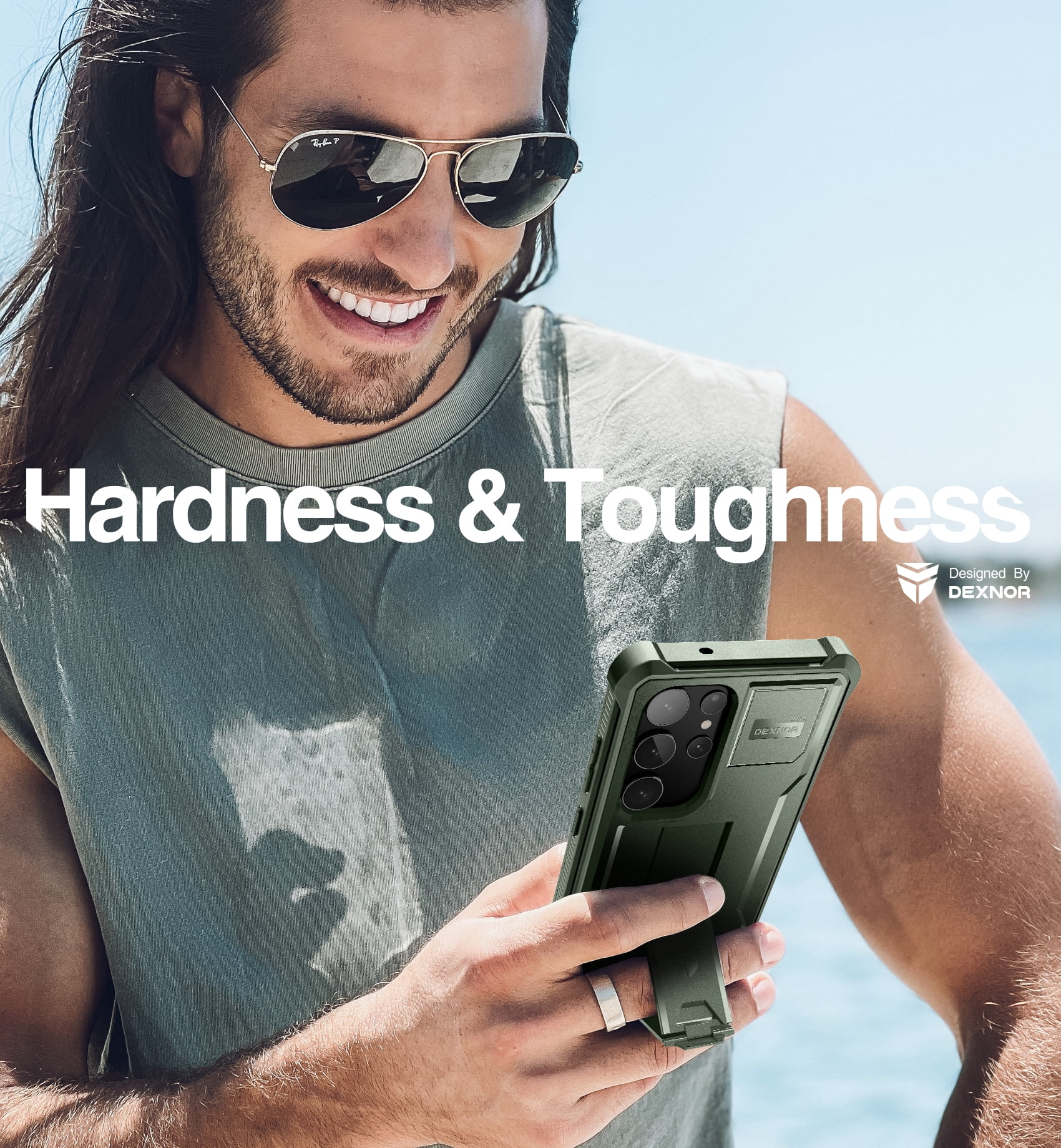 Dexnor for Samsung Galaxy S23 Ultra Case, Double Front Frame & Stand, Shock Absorber Technology Drop Protection, Robust Mobile Phone Case, Shockproof Protective Case - Green