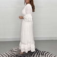 thumbnail image 4 of GYUJNB Robe Courte d'Été 2024 pour Femme à Col en V, Robe Midi Ample Plissée et Fluide, Robe Courte de Plage, Robe d'Été, Blanc, 4 of 5