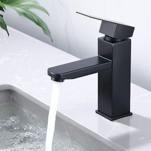 Grifo de baño negro mate, manija única de acero inoxidable con cartucho de cerámica, superficie a prueba de óxido para una apariencia de baño lujosa
