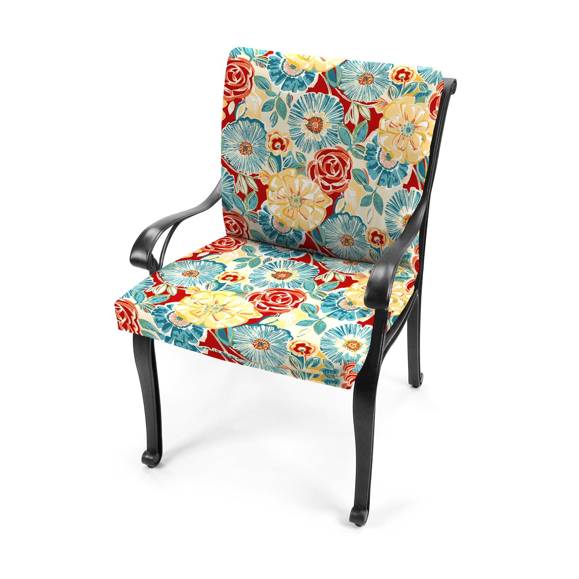 Jordan Manufacturing 38" x 21" Retro Flower Multicolor Floral Rectangular Outdoor Chair Cushion with Ties and Hanger Loop (2 Pack)
