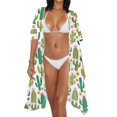 thumbnail image 3 of Xoenoiee Cactus Sunflower Flower Print Womens Swimsuit Coverup Bathing Suit Cover Up Beach Kimonos Skin Friendly Long Cardigan Open Front Swimwear, 3 of 7