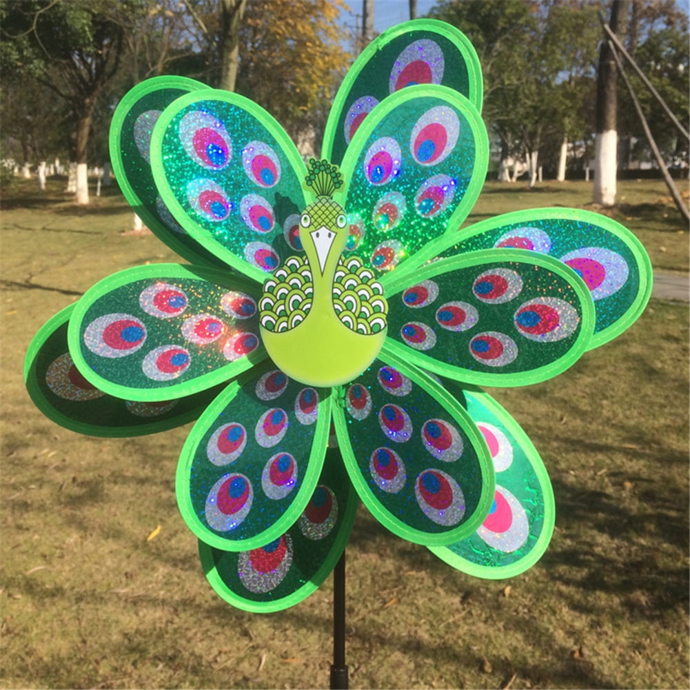 Autone Double Layer Peacock Sequins Windmill Kids Colorful Wind Spinner Toy