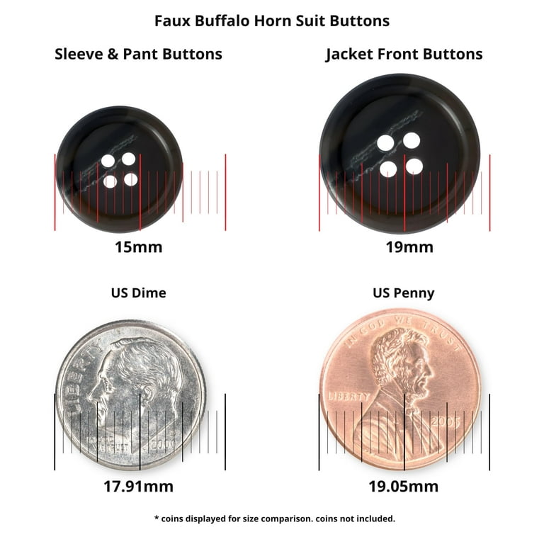 ButtonMode Standard Shirt Buttons 22pc Set Includes 8 Shirt Front Buttons  (11mm or 7/16 in), 7 Sleeve Buttons (10mm or 3/8 in) & 7 Collar Buttons  (9mm