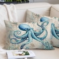 thumbnail image 2 of Summer Nautical Throw Pillow Covers Teal Octopus Ocean Corals Compass Retro Brown Decorative Lumbar Pillow Cover Rectangle Cushion Case for Sofa Couch Bed Living Room Bedroom 12 X 20 Inches, 2 of 9