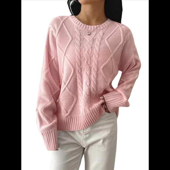 Suéteres de Cuello Redondo de Punto Extragrandes para Mujer Rosa M