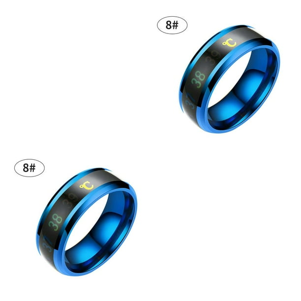 Minnieouse Anillo de temperatura a prueba de agua Emoción de acero Anillos de humor Pareja inteligente Azul 8 # 2piezas Minnieouse CBP153467