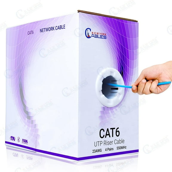 NewYork Cables Ethernet Cable Cat 6 1000ft Riser CCA UTP 4Pairs 550MHz 23AWG Blue