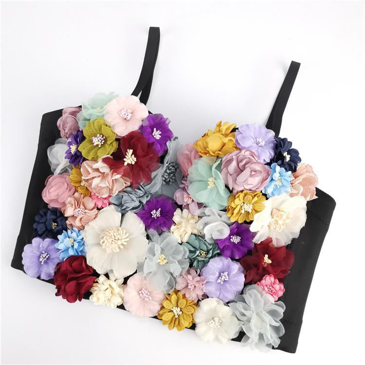atokiss Women's 3D Coloured Floral Bustier Crop Top Wedding Party Club Bra Corset Tops 