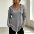 thumbnail image 2 of Jsaierl Women's Waffle Hoodies Basic Solid Color Hooded Sweatshirt Athletic Pullover V Neck Workout Long Sleeve Tops Fall Fashion with Thumb Hole S-2XL, 2 of 9