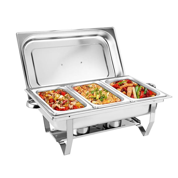 9.5Qt Commercial Chafing Dish Buffet Serving Trays, Rectangle Stainless Steel Food Warmer Buffet Server 1/3 Size Serving Pans Silver